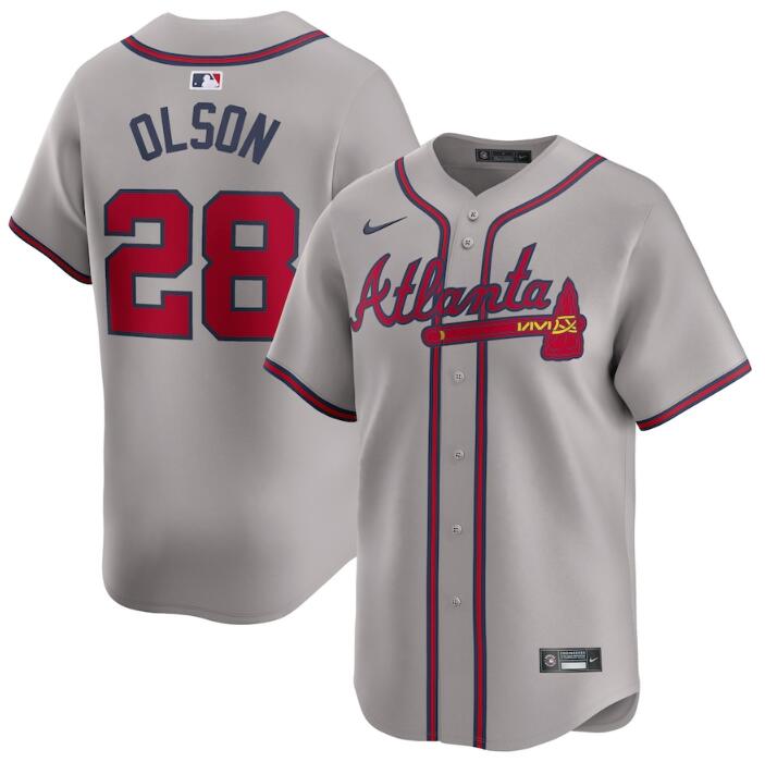 Women's Atlanta Braves #28 Matt Olson Grey 2024 Away Limited Stitched Jersey(Run Small) Women's Atlanta Braves #28 Matt Olson Grey 2024 Away Limited Stitched Jersey(Run Small)